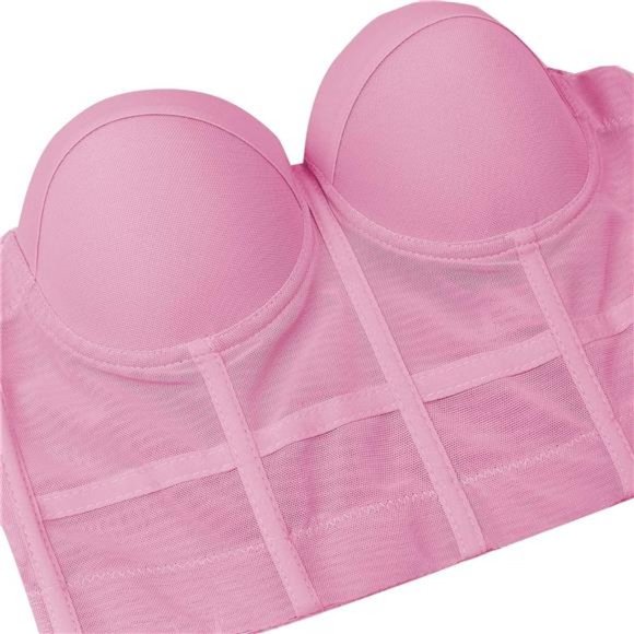 Women's Mesh Bustier Crop Top Push Up Corset Tops Bra Black - Picture 6 of 8